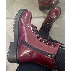 Burgundy Lace Up Combat Boots